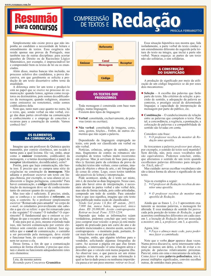 Compreensão de textos e Redação
