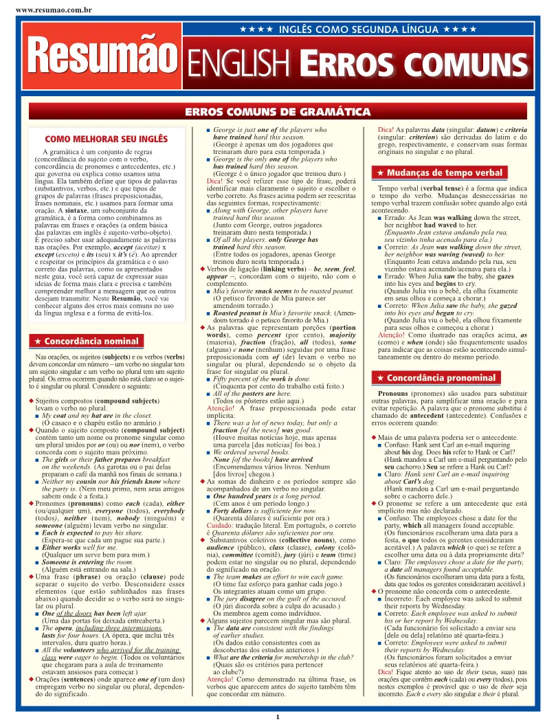 English Erros comuns