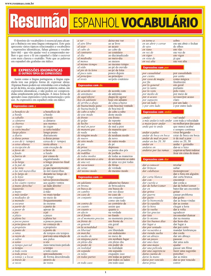 Espanhol Vocabulário